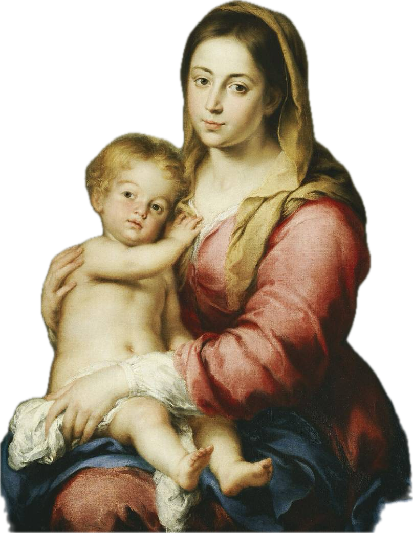 Nossa Senhora segurando o Menino Jesus — pintura clássica de devoção mariana.